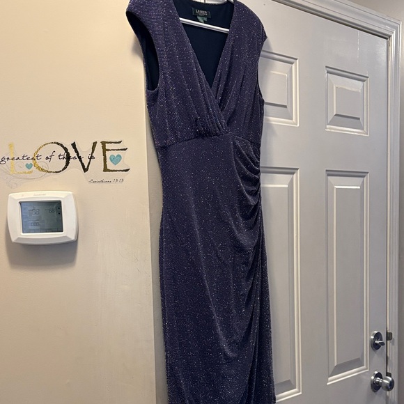 Ralph Lauren Navy Sparkle V-Neck Wrap Dress - Picture 2 of 3